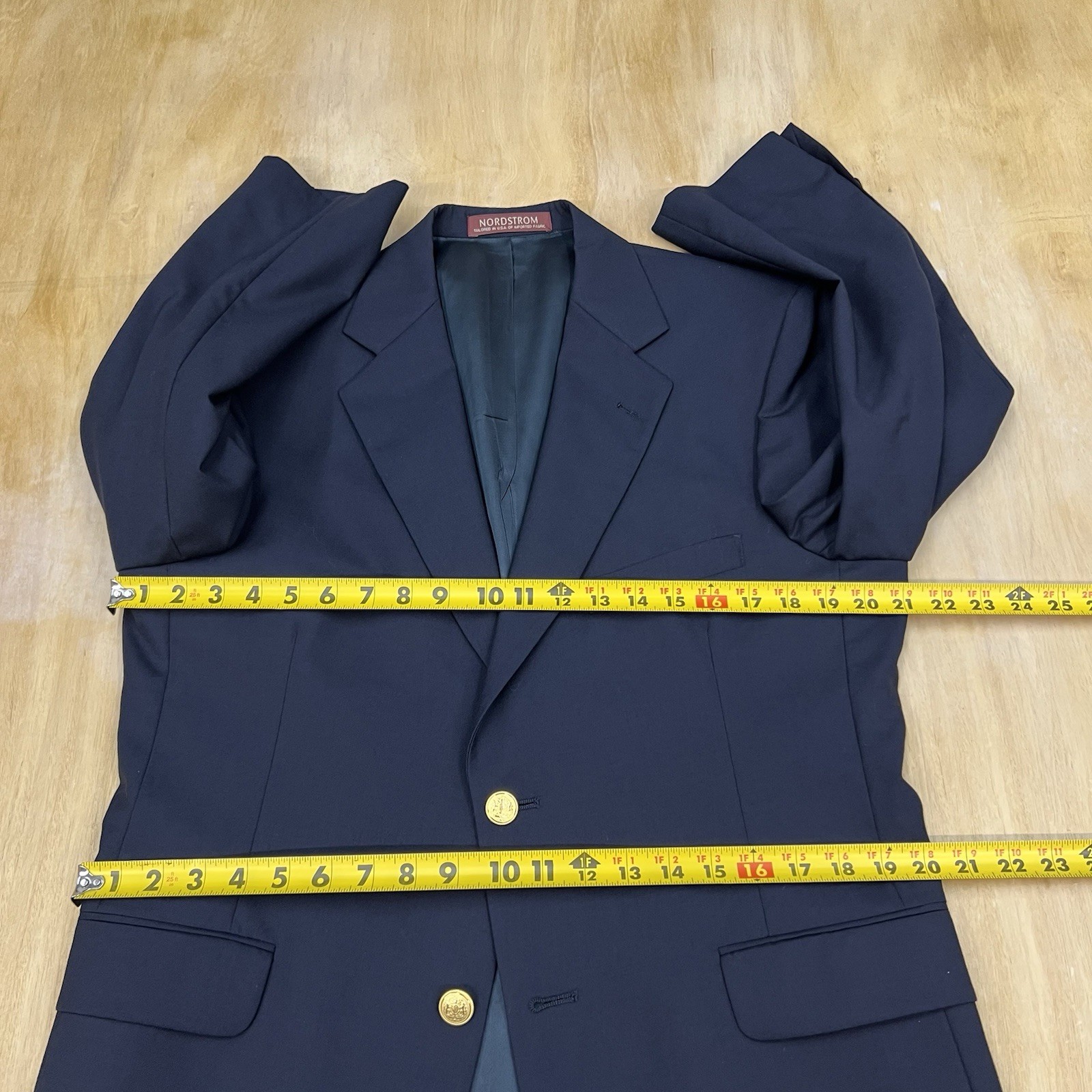 Vintage Nordstrom (*Altered) Blazer Golden Buttons Jacket Mens 40R Wool Navy
