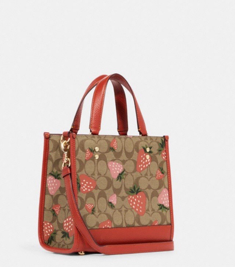 NWT Coach Dempsey Tote 22 In Signature Canvas CH324 With Wild Strawberry Print