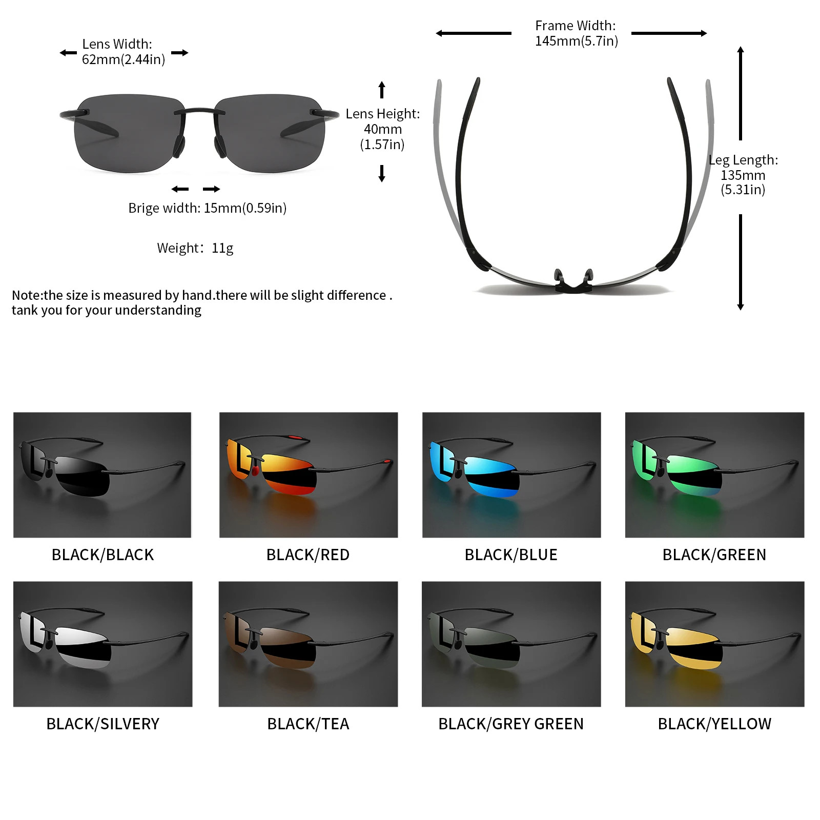 Rimless TR90 Sunglasses Polarized UV400 Lenses Lightweight Outdoor Men Glasses