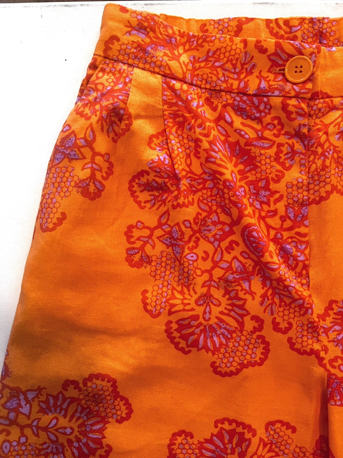 Caroline Constas Wide Leg High Waist Linen Pants Sz Medium Orange Purple Paisley