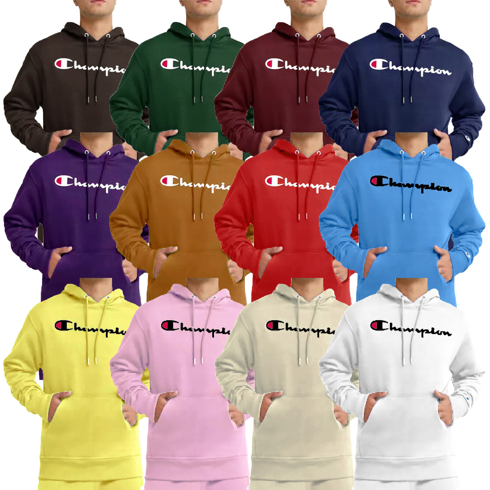 Champion Brand Hoodie Heavy Pullover Big Script Logo Jacket Powerblend Fleece