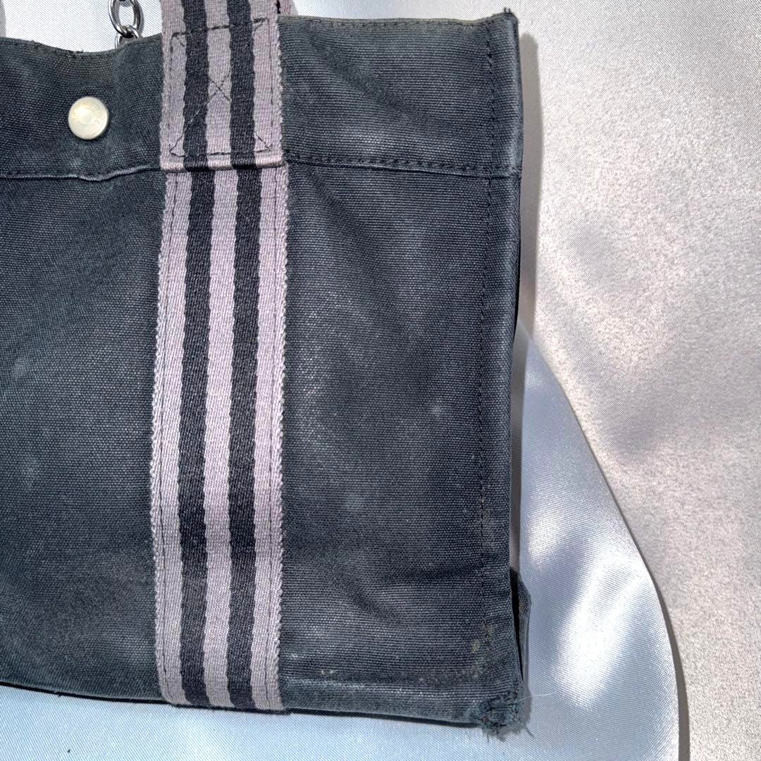 HERMES Fourre Tout MM Tote Handbag Black Gray Canvas Stripe Vintage 11.4×8.7in.