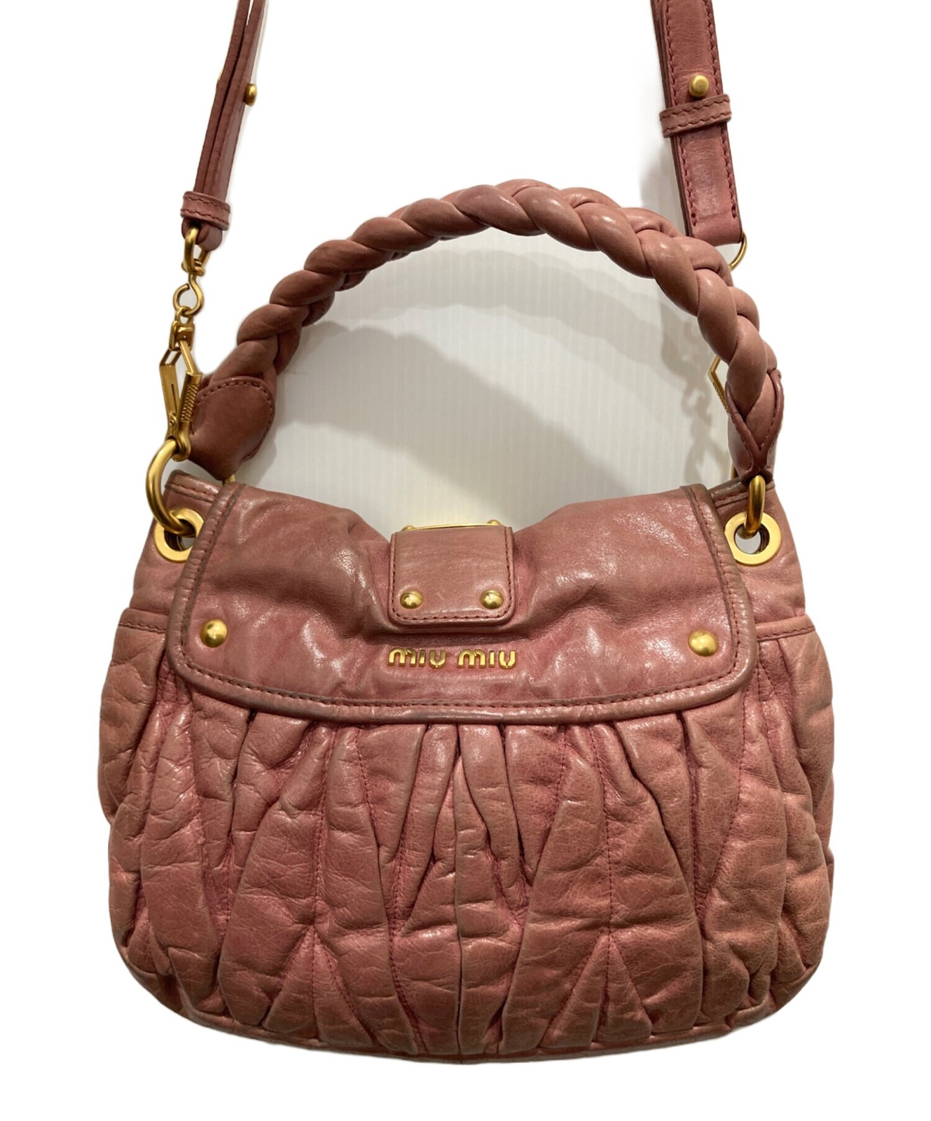 MIUMIU Handbag 2 Way Top Handle Shoulder Strap Pink Gold Lock Authentic