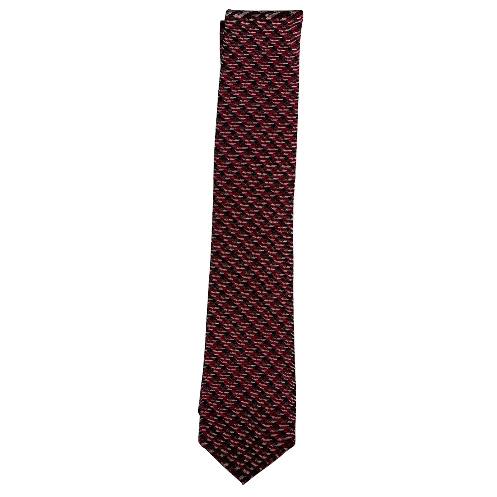 Michael Kors Mens Classic Tight Gingham Plaid Neck Tie Dark Red 3 1/8″