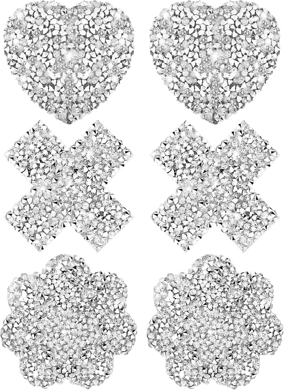 Hercicy 3 Pairs Rhinestone Pasties Bra Reusable Pasty Breast Covers Waterproof