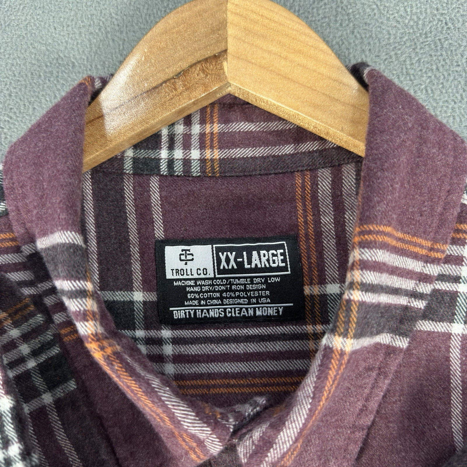 Troll Co Pearl Snap Flannel Shirt Mens 2XL Red Dirty Hands Clean Money