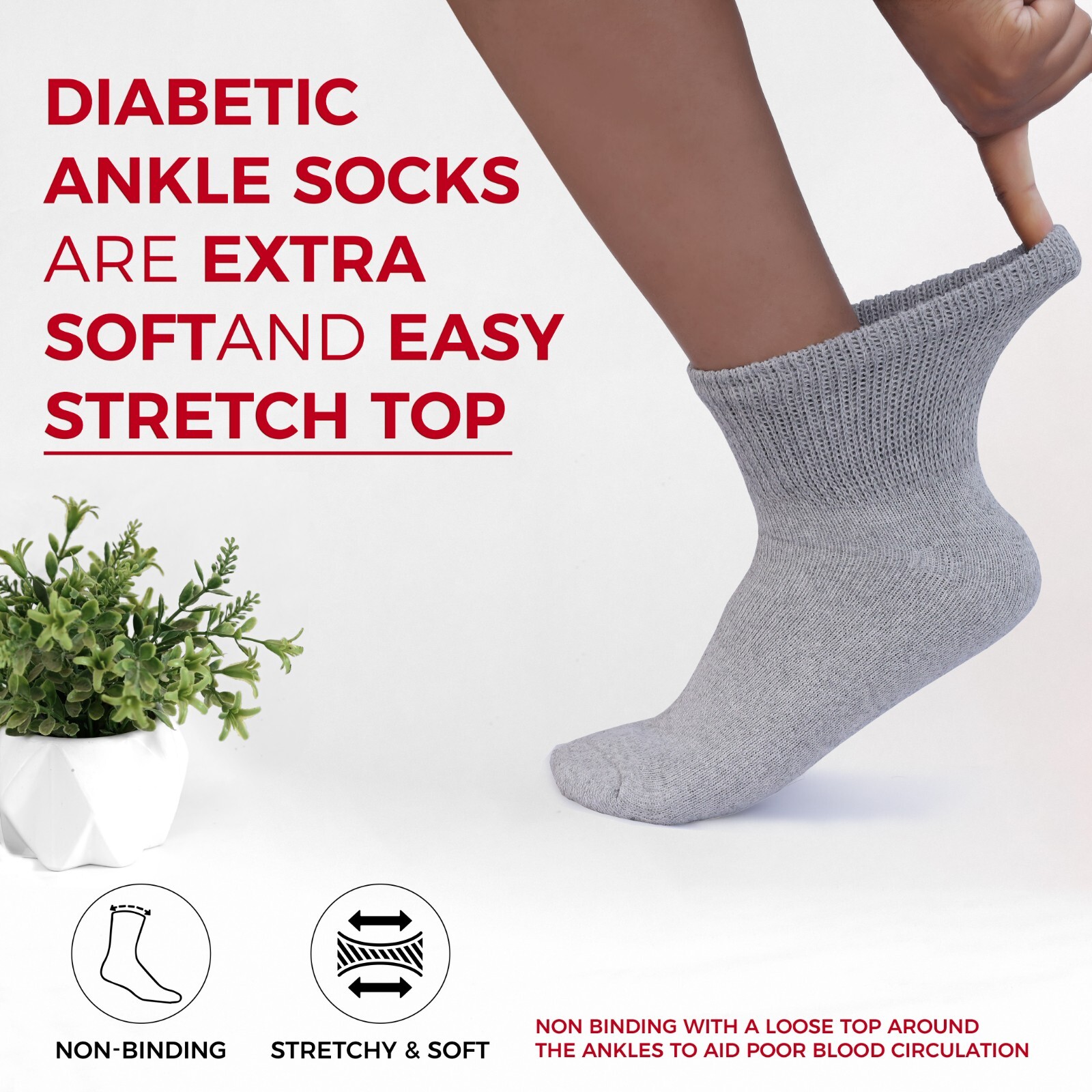 12 Pairs Men’s Grey Circulatory Health Diabetic Ankle Quarter Socks Size 13-15