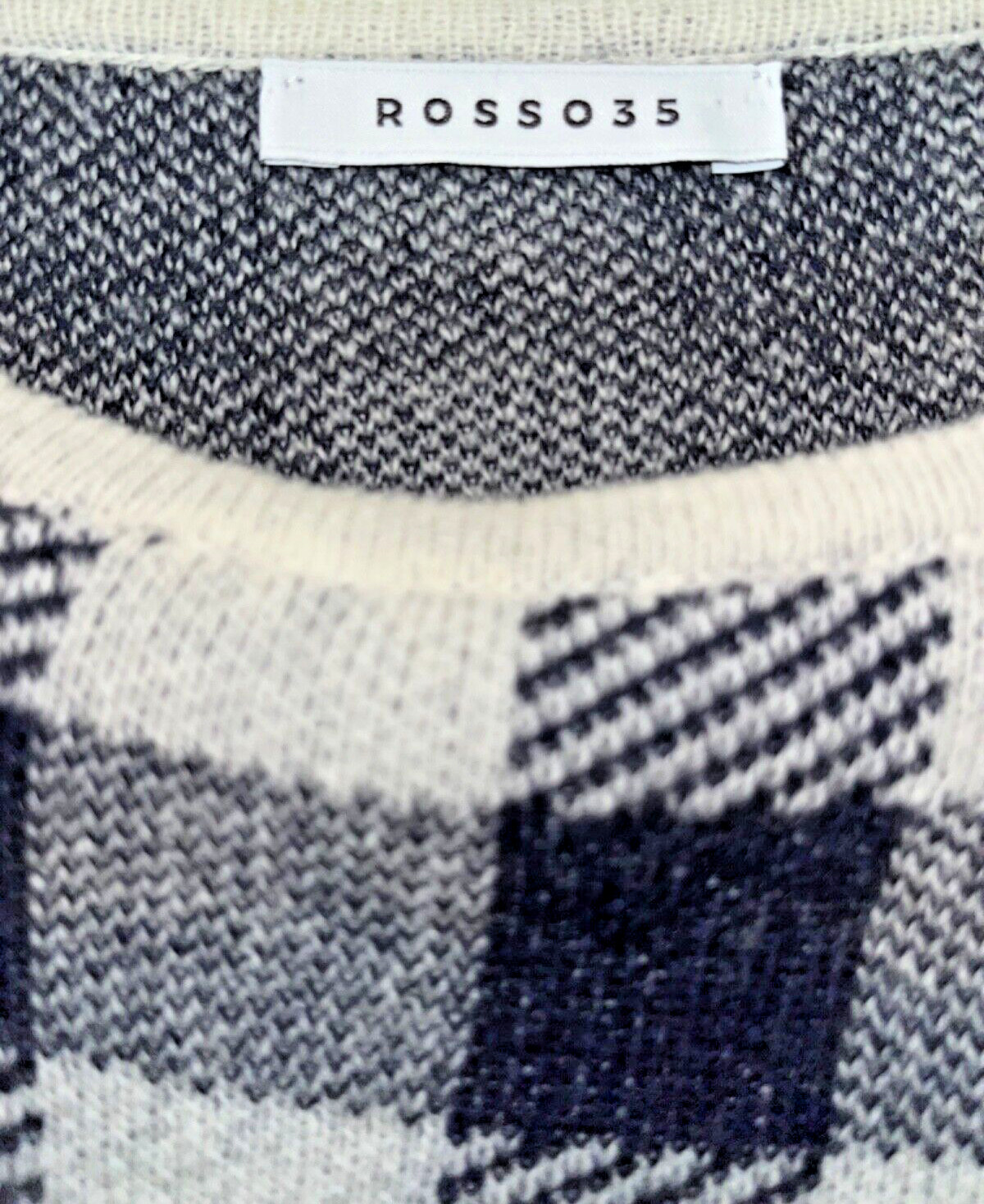 Rosso35 Sweater Womens 44 Wool Cashmere Check Italy Knit Crewneck NWOT