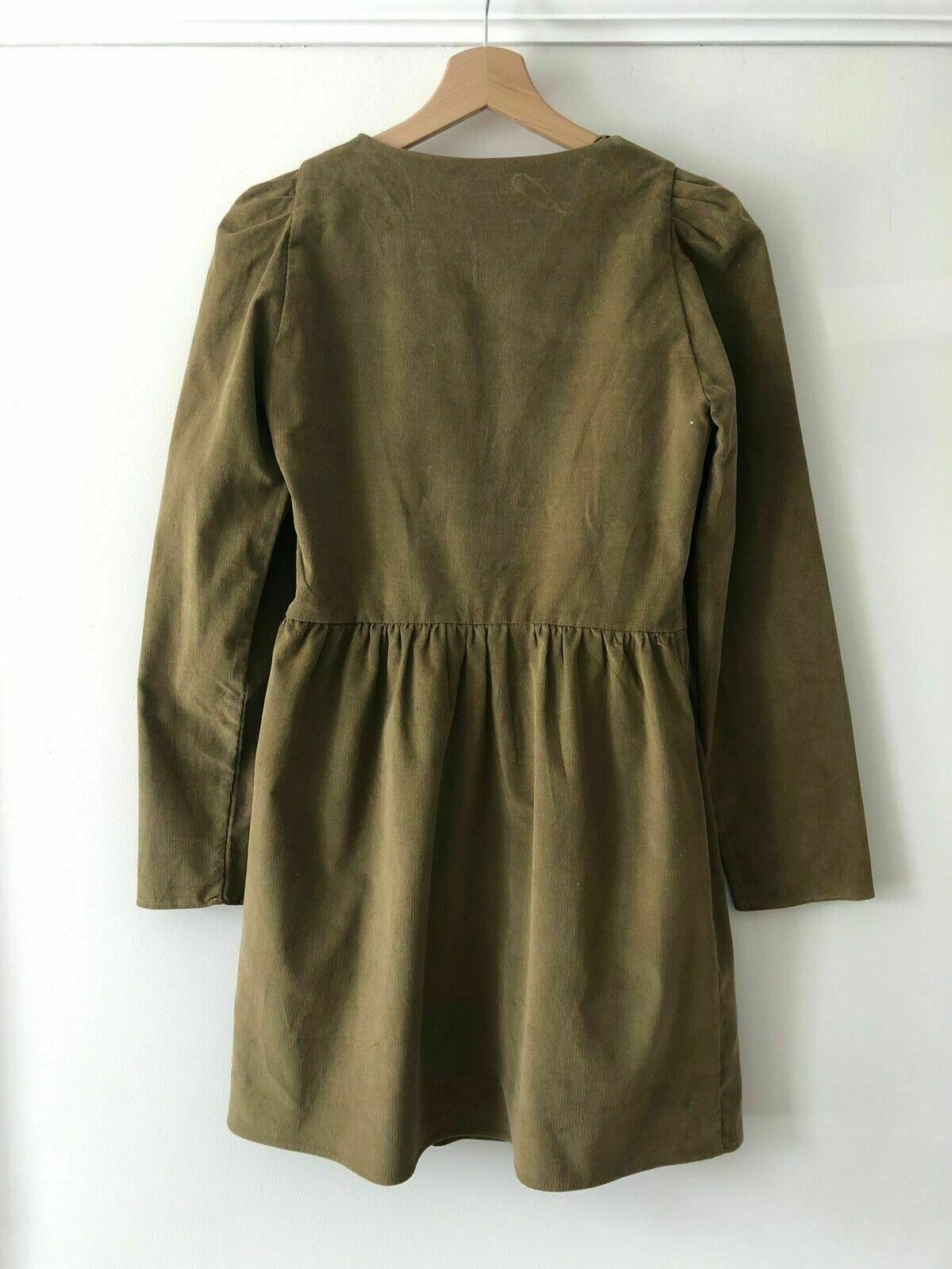 Zara Button Up Corduroy Mini Dress Green Fall Small New Retro Vintage Twee