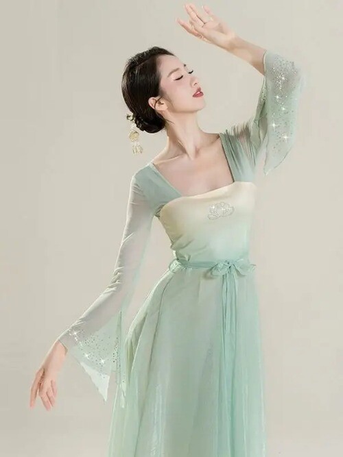 Classical Dance Costume for Women Han Tang Dynasty Showcasing Elegant Mesh Dress