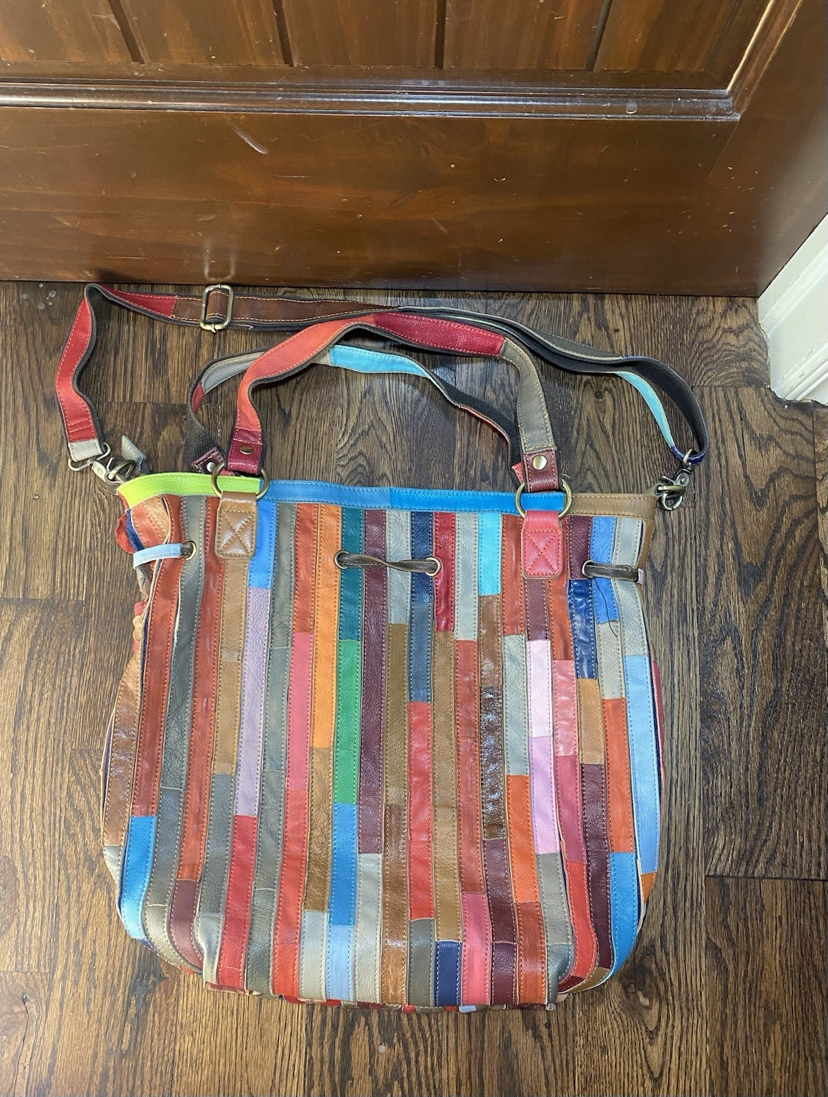 Ameri Leather Large Multicolor Patchwork Vibrant Shoulder Convertible Tote Bag