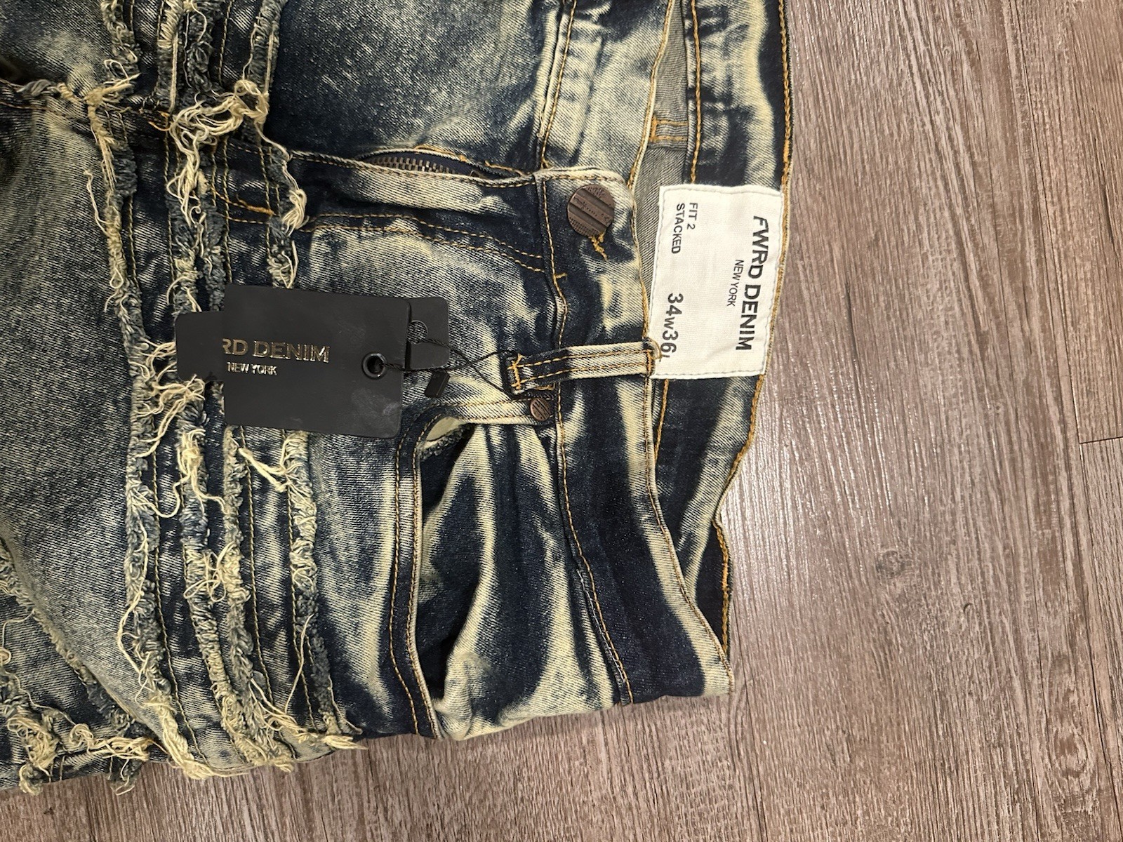 FWRD Denim Men’s Stacked Skinny Jeans Blue Acid Wash Distressed 5-Pocket