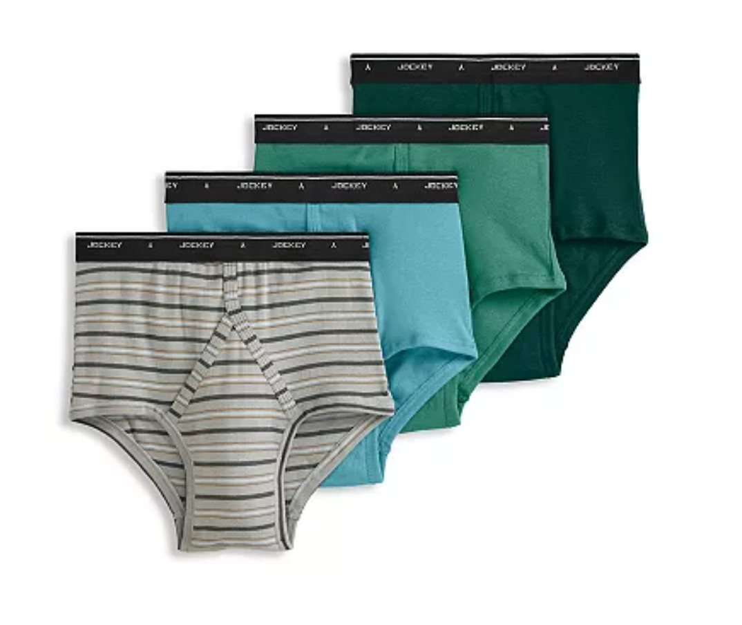 Men’s Jockey 4-Pack 100% Cotton Classics Full-Rise Staynew Briefs – Green Strip