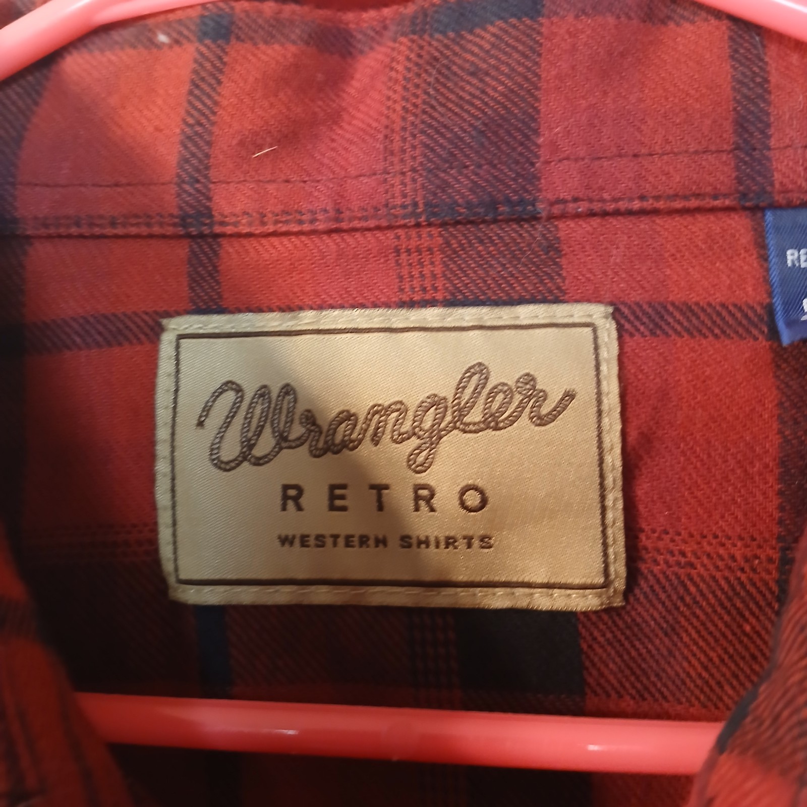 WRANGLER RETRO SHIRT MENS L RED PLAID FLANNEL PEARL SNAP WESTERN