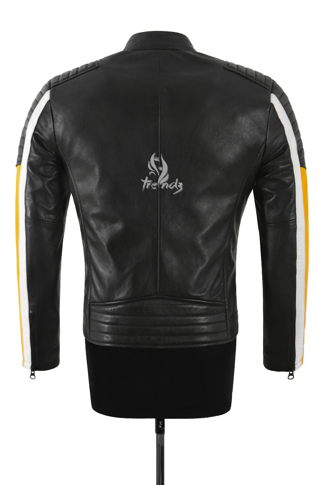 Cafe Racer Men’s Biker Leather Jacket Black Yellow Retro Style Motocross Jacket