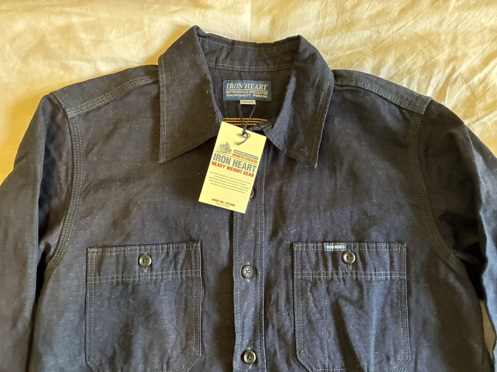 Iron Heart Men’s Indigo Denim Button-Up Shirt Long Sleeve M IHSH-443