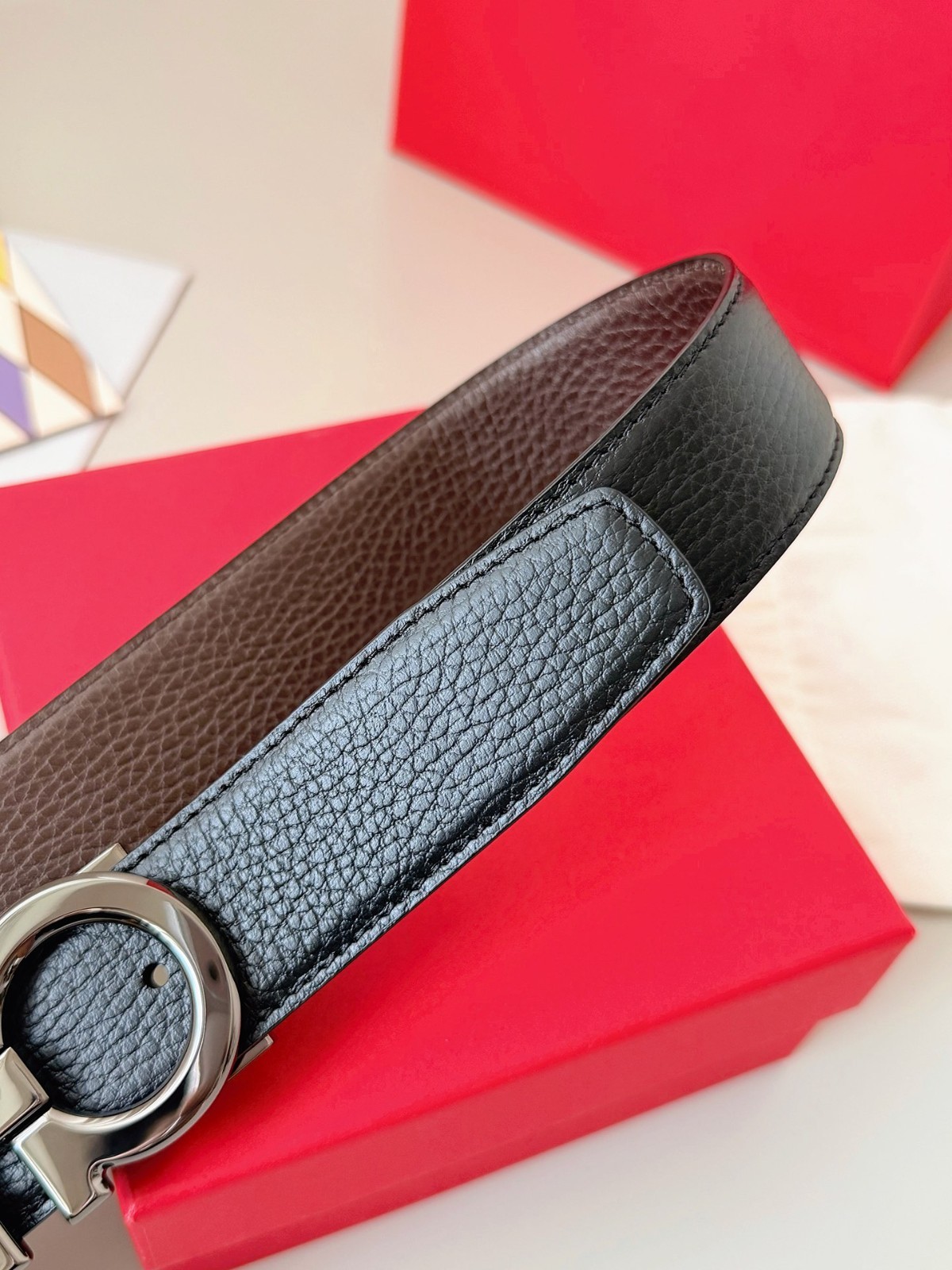 Salvatore Ferragamo Gancini Leather Belt 3.5cm Reversible Adjustable Luxury