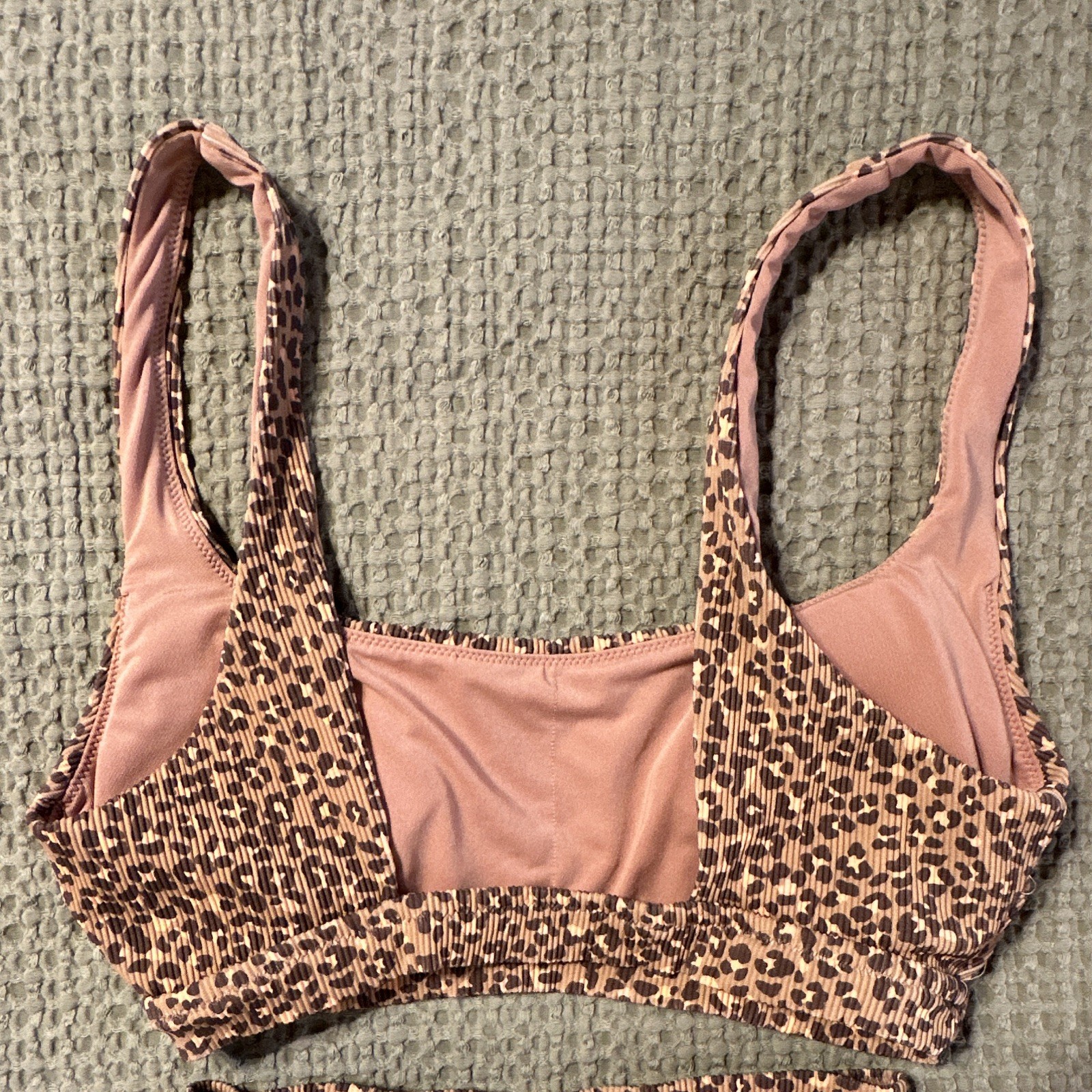 Aerie Ribbed Leopard 2-Piece Bikini Set Bralette Top Cheeky Bottom XS/S