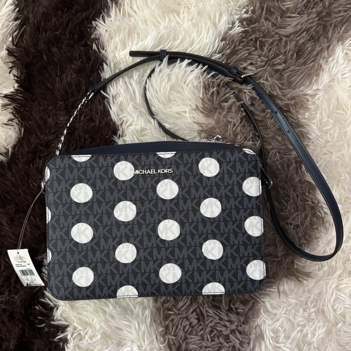 Michael Kors Jet Set Polka Dot MK Logo Crossbody Bag Zip, Chain Strap