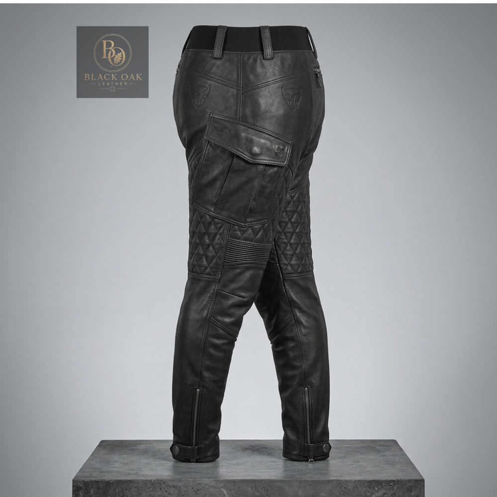 Men’s Black Genuine Leather Biker Pants Motorcycle Riding Western Trousers