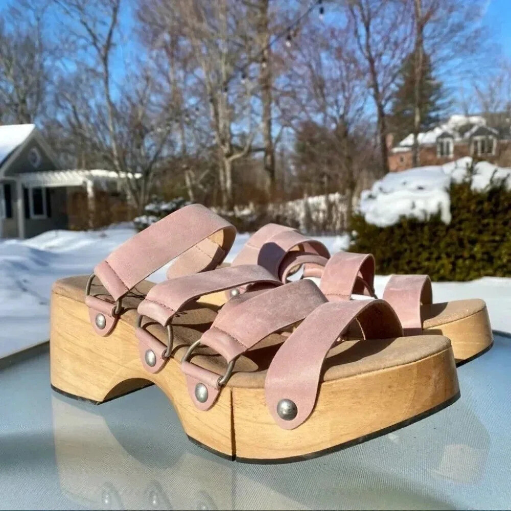 Free People Virgo Switchback Platform Sandals Pink Suede US 10 / EUR 40