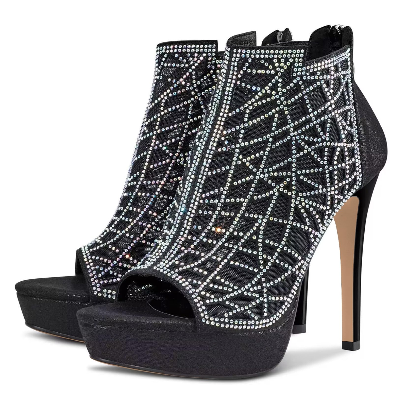 HDEUOLM Women Crystal Stiletto Platform – With Zipper 4.7 Inch Heel US 8M
