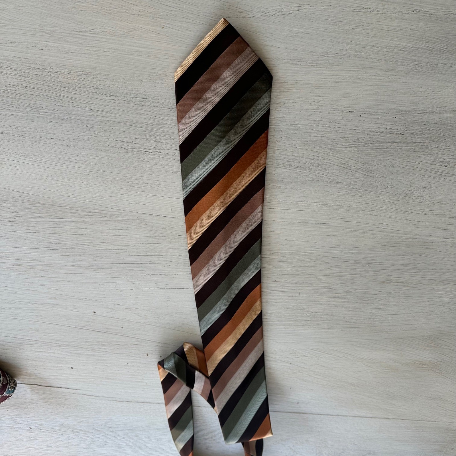 BCBG Attitude Men’s Striped Silk Tie Brown Orange Green Beige Business OR Casual