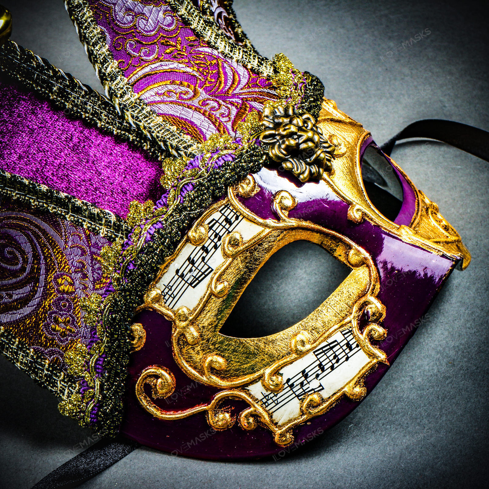 Jester Joker Venetian Musical Eye Mask with Bells Gold Purple Halloween Eye Mask