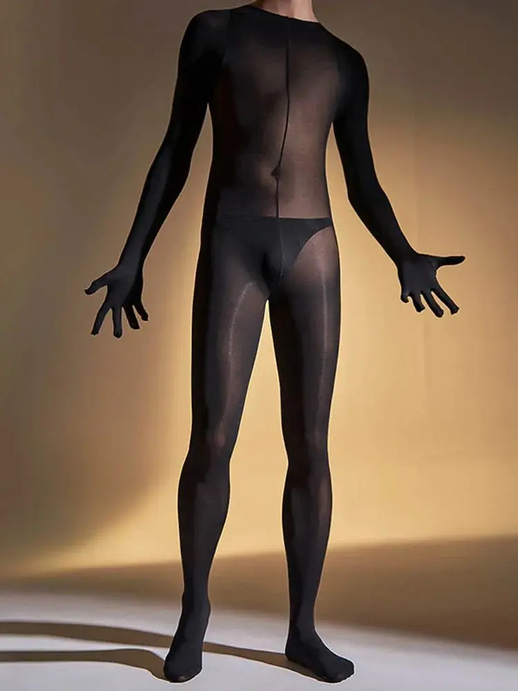 120D Nylon Velvet Fingers Bodystocking Penis Sheath Bodysuit Catsuit Tights