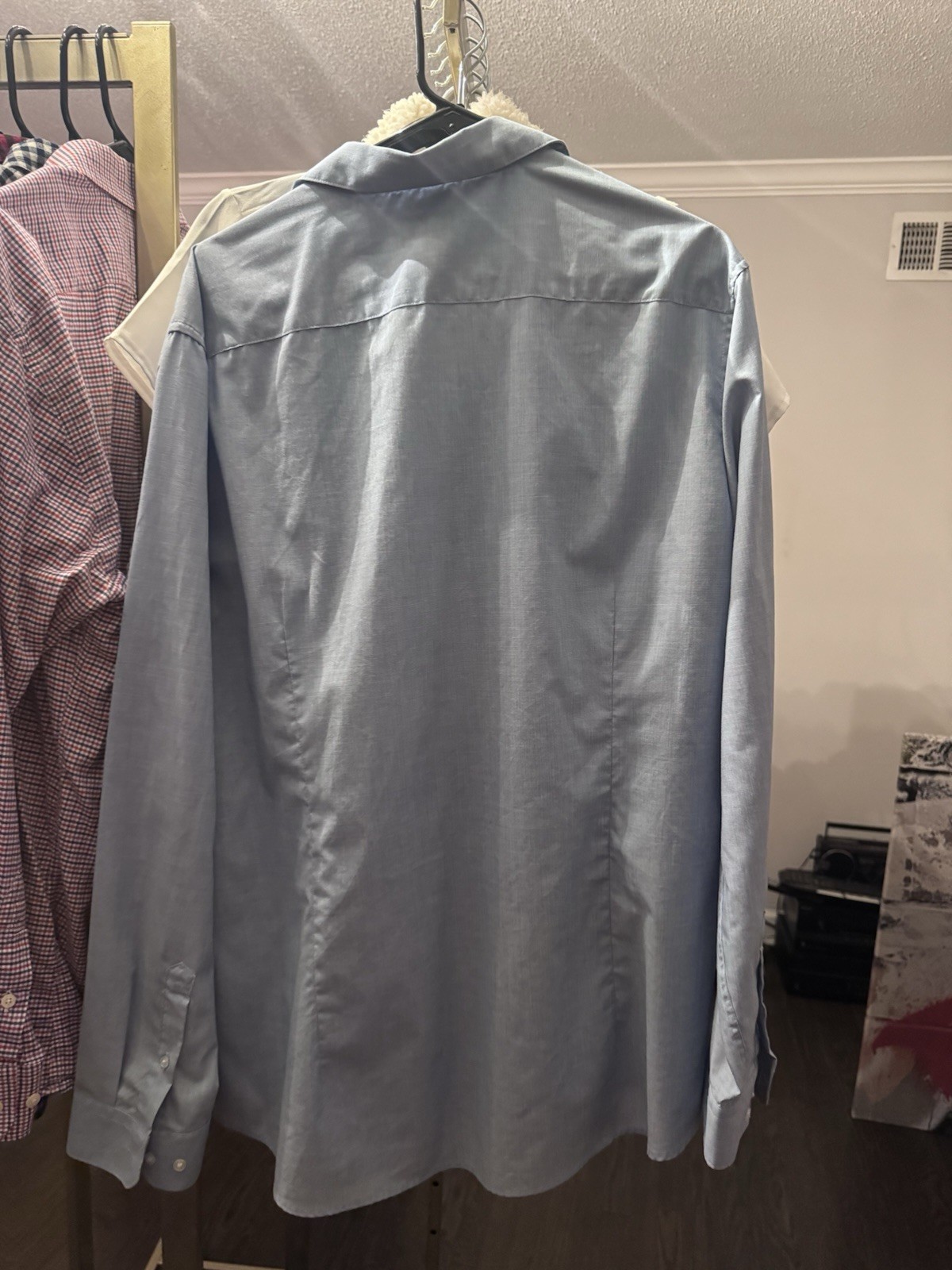 H&M Womens Slim Fit Easy Care Blue Solid Long Sleeve Collared Dress Shirt XXL
