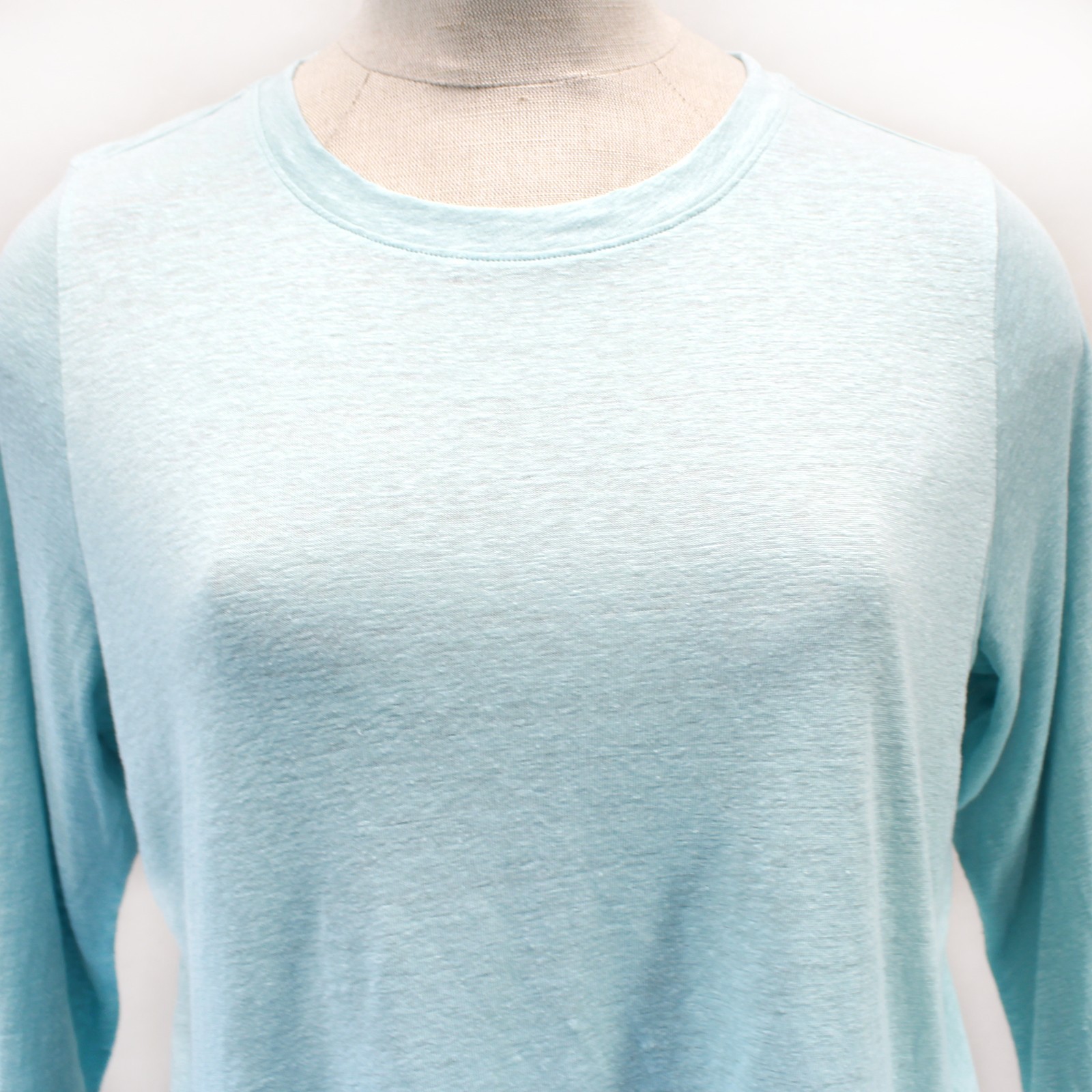 Eileen Fisher Plus Light Blue 100% Linen Long Sleeve Minimalist Tee Top 1X