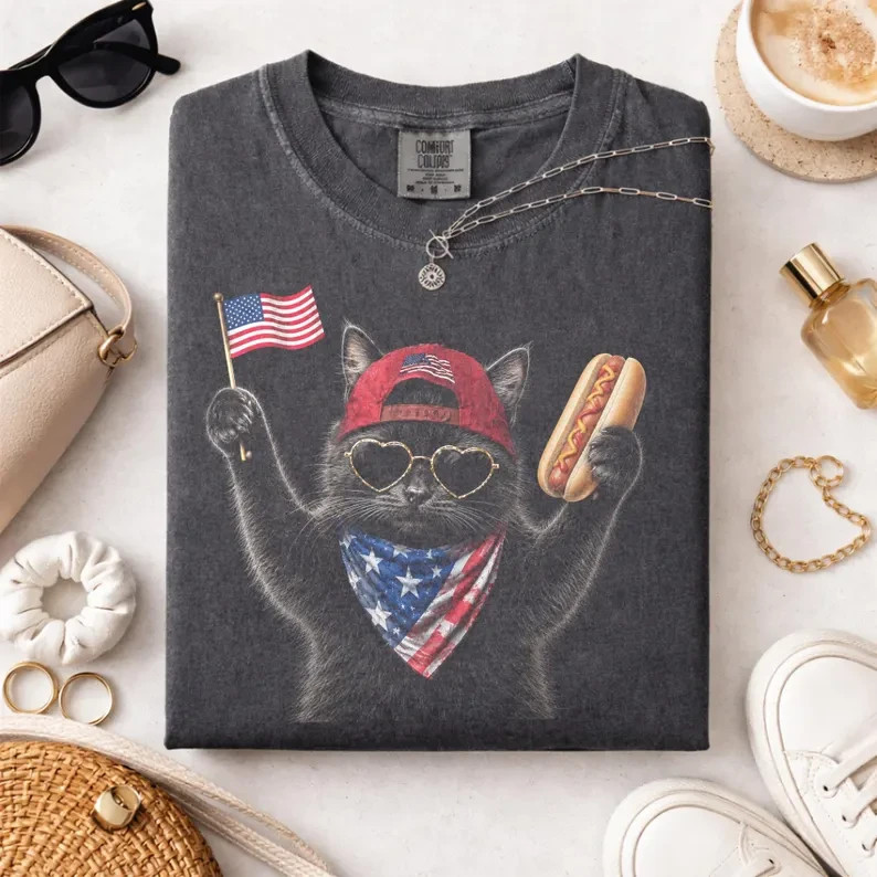 Vintage Patriotic Cat Tee, Funny American Cat Shirt, America 250 Gift