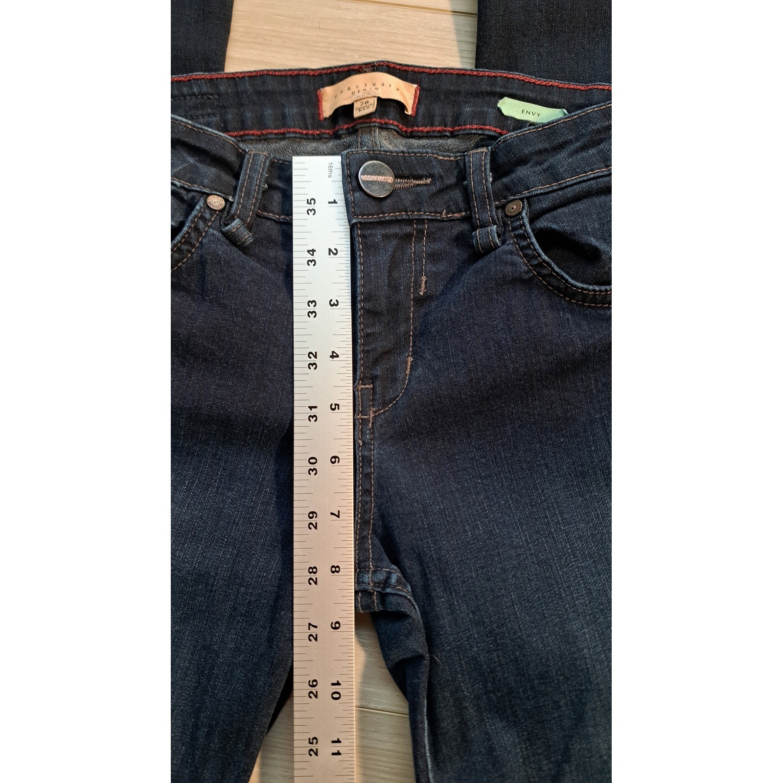 Sanctuary Denim Envy Flare Leg Jeans Dark Wash Indigo Blue Stretch Size 28