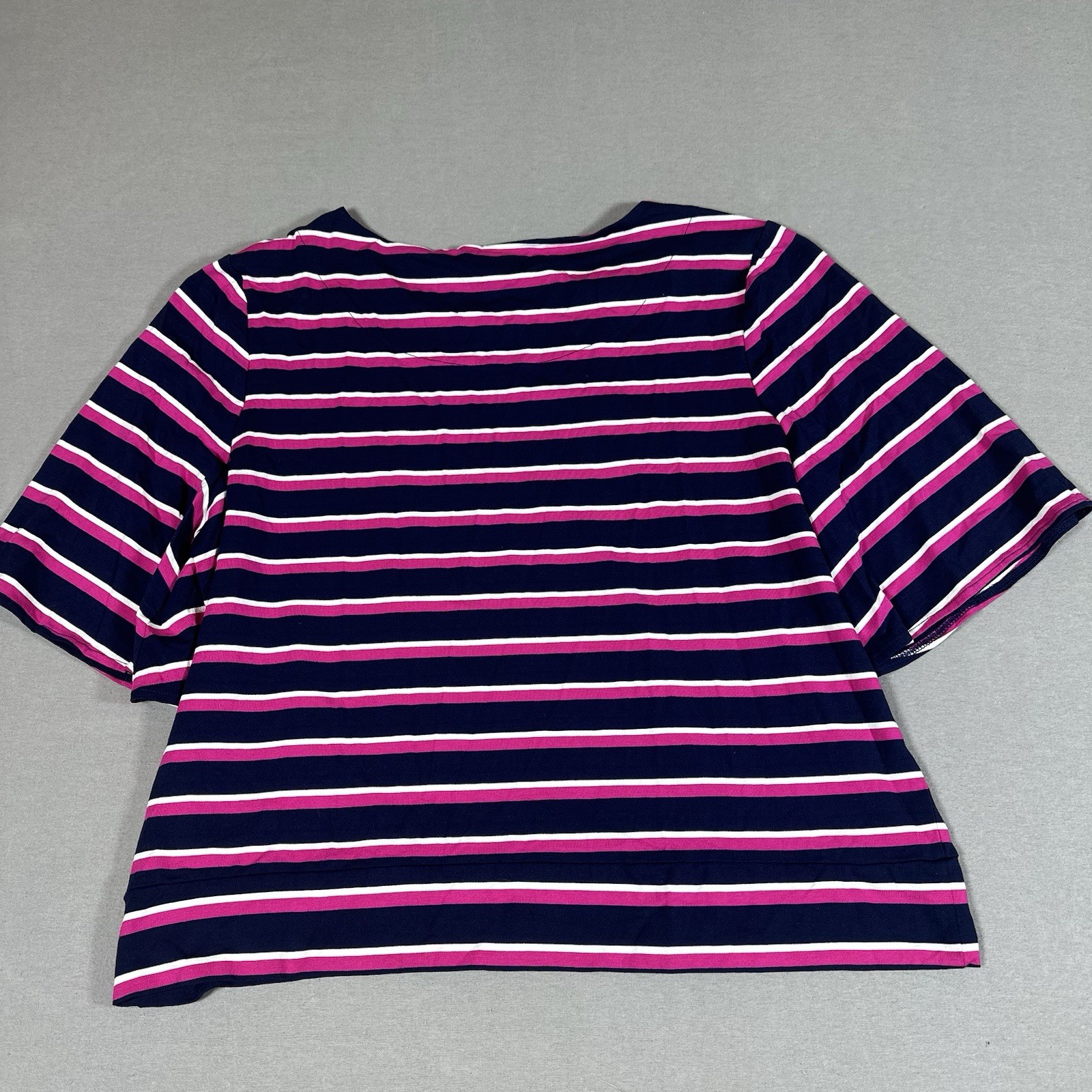 Chicos Size 4 Stripe Elbow Length Sleeve Top Blue Pink White Loose Sleeve 005