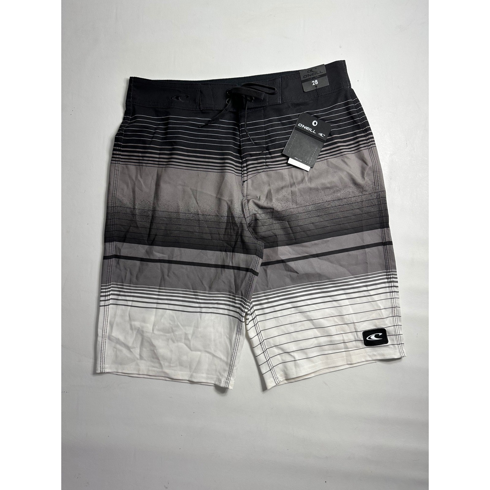 ONeill Seaboard Boardshorts Mens Sz 28 Black Grey White Striped SP0106203X New