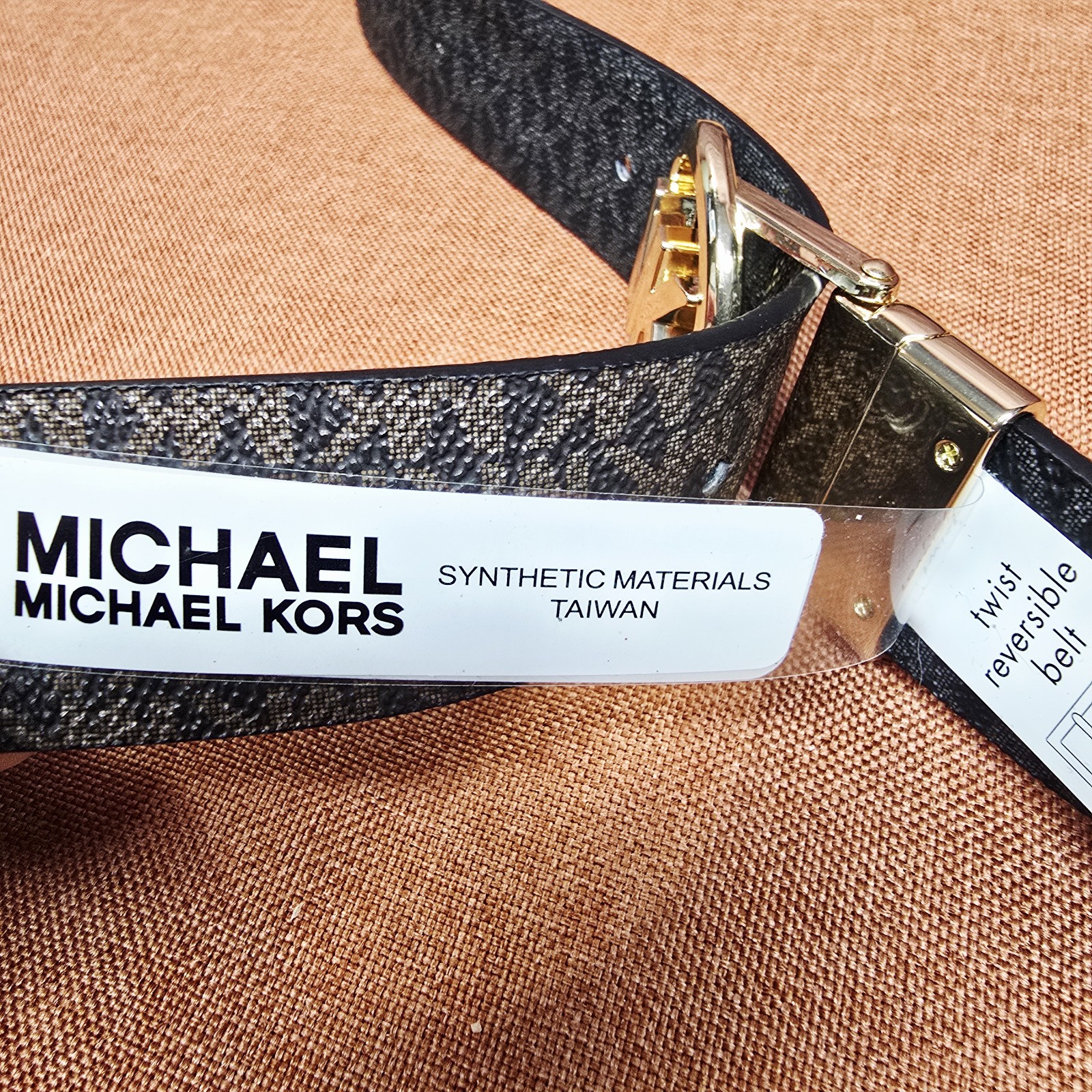 NWT MICHAEL Michael Kors Reversible Belt Black Brown MK Logo Strap Women’s M