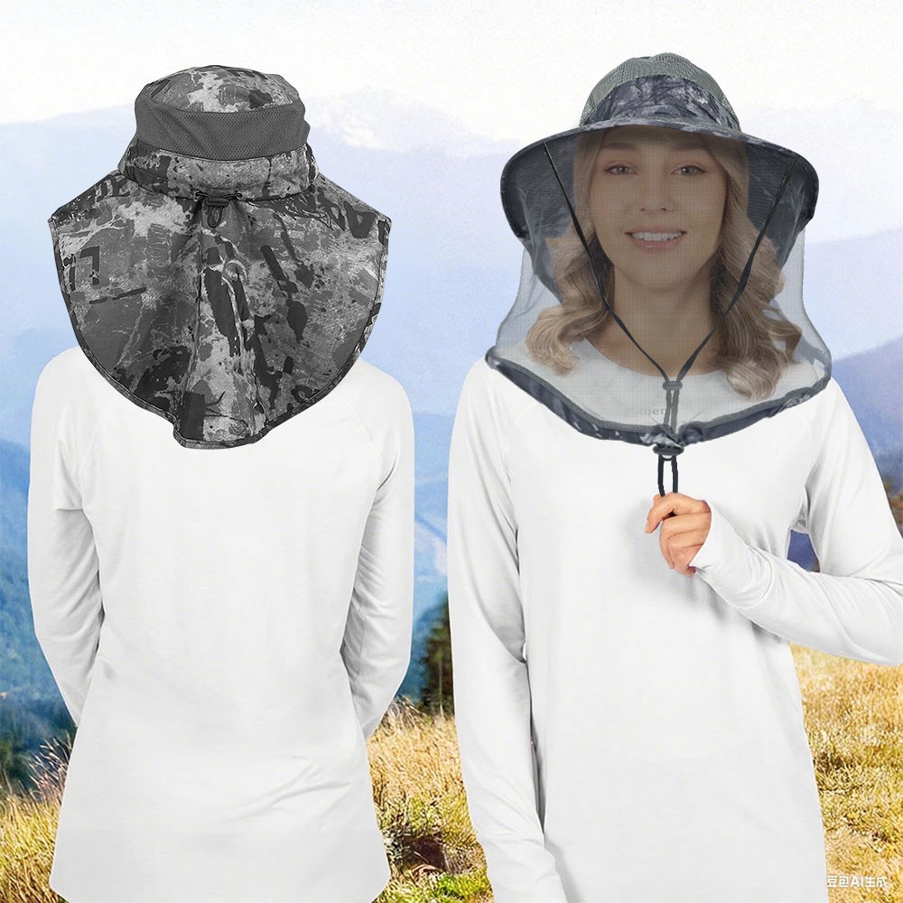 Mosquito Head Net Hat with Neck Flap Bug Insect Mesh Cap for Fishing Beekeeping
