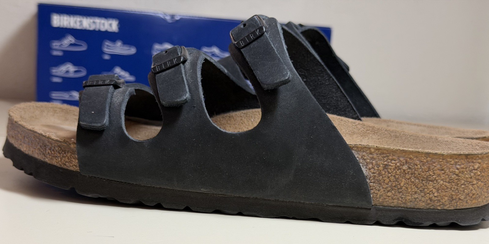 Birkenstock Florida Black Leather Sandals EU 39 Soft Regular Fit READ EXCELLENT