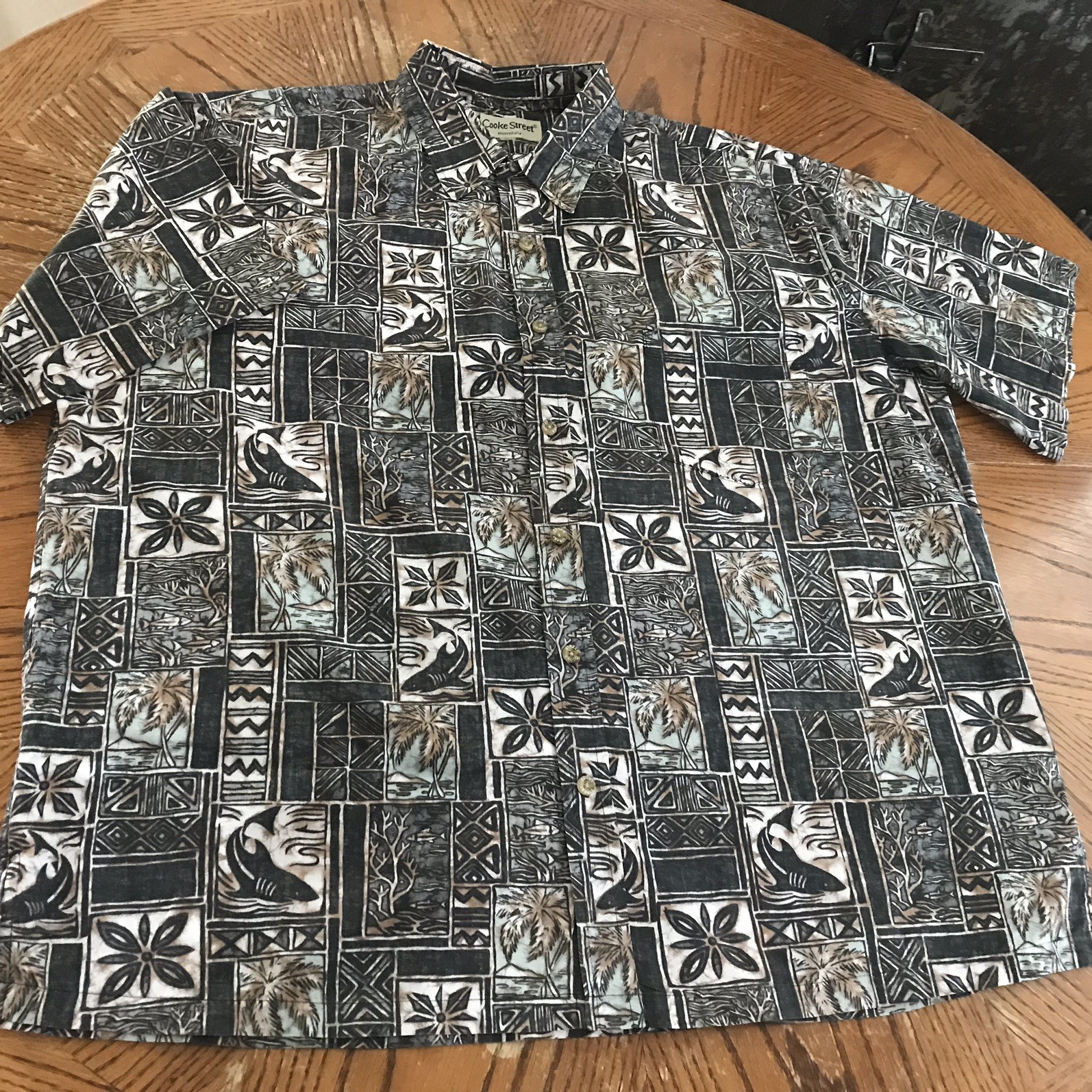 Cooke Street Honolulu Shirt Men’s XXL Black Grey Brown Reverse Palm Hawaiian