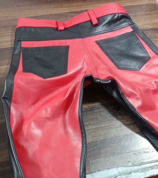 Men’s Real Leather Bikers 5 Pockets Pants Leather Jeans Pants Bikers Pants
