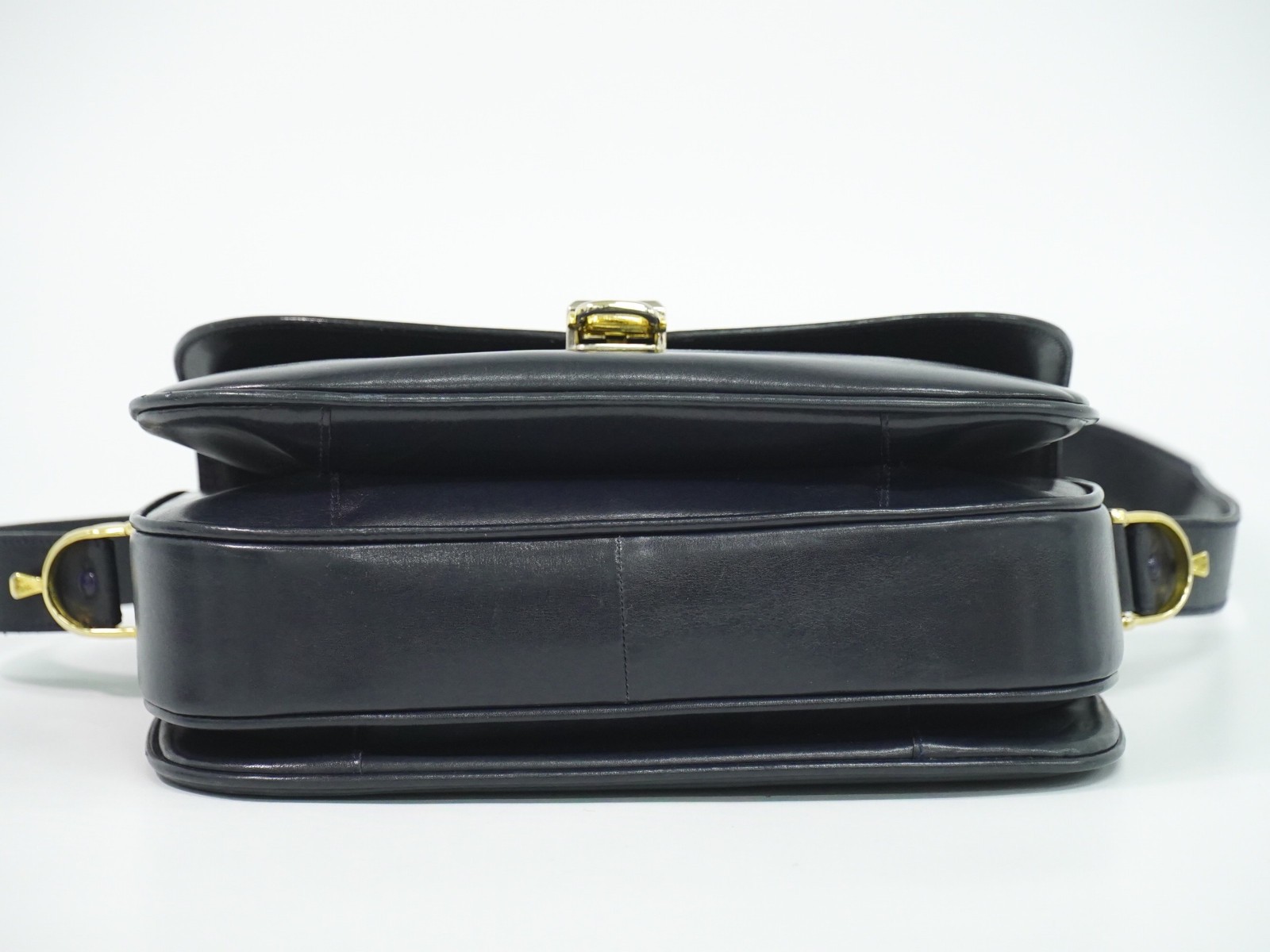 CELINE Horse Carriage Hardware Leather Shoulder Bag Navy Gold