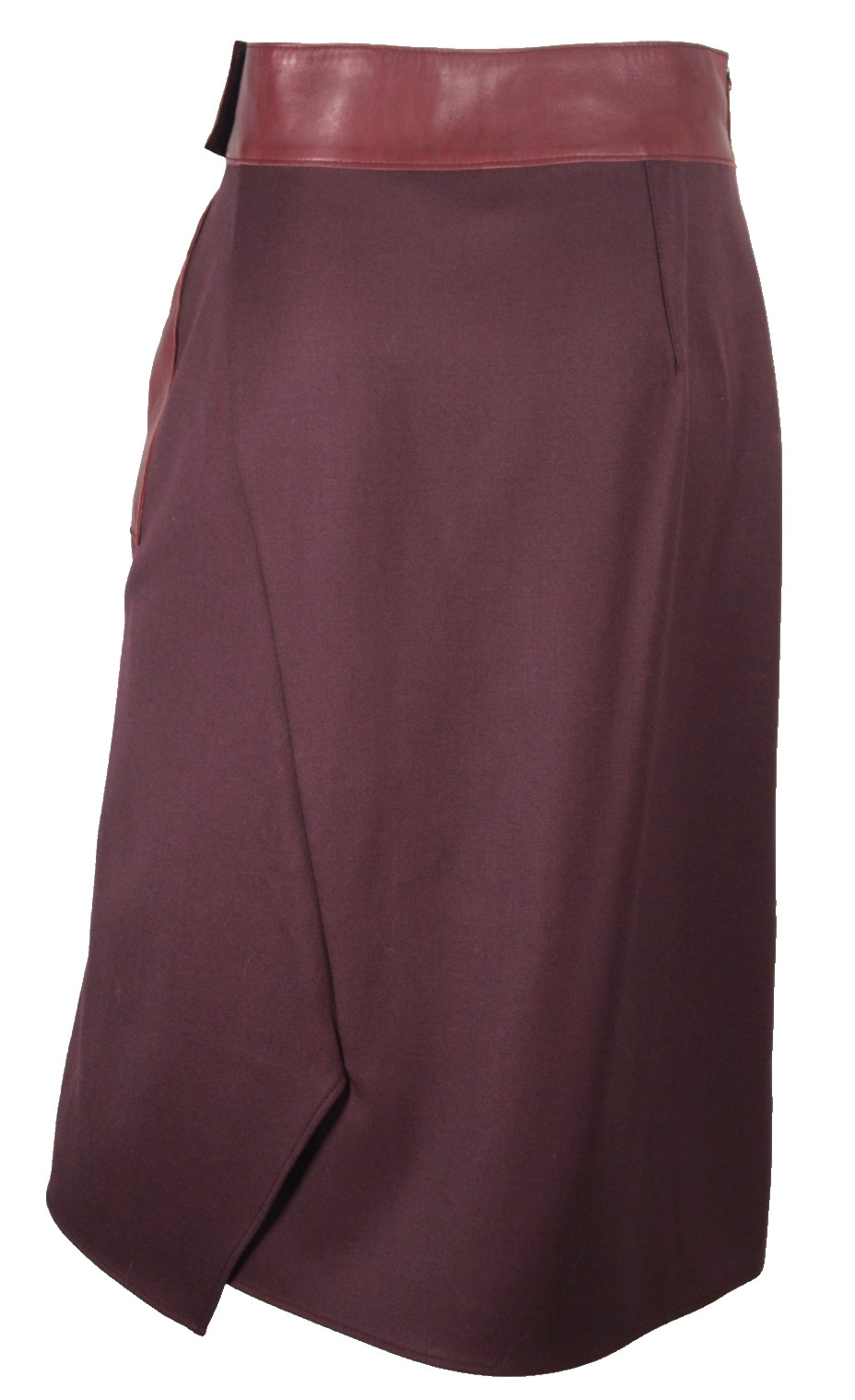 3.1 PHILLIP LIM Crimson Red Leather & Wool Twill Asymmetric A-Line Skirt 8