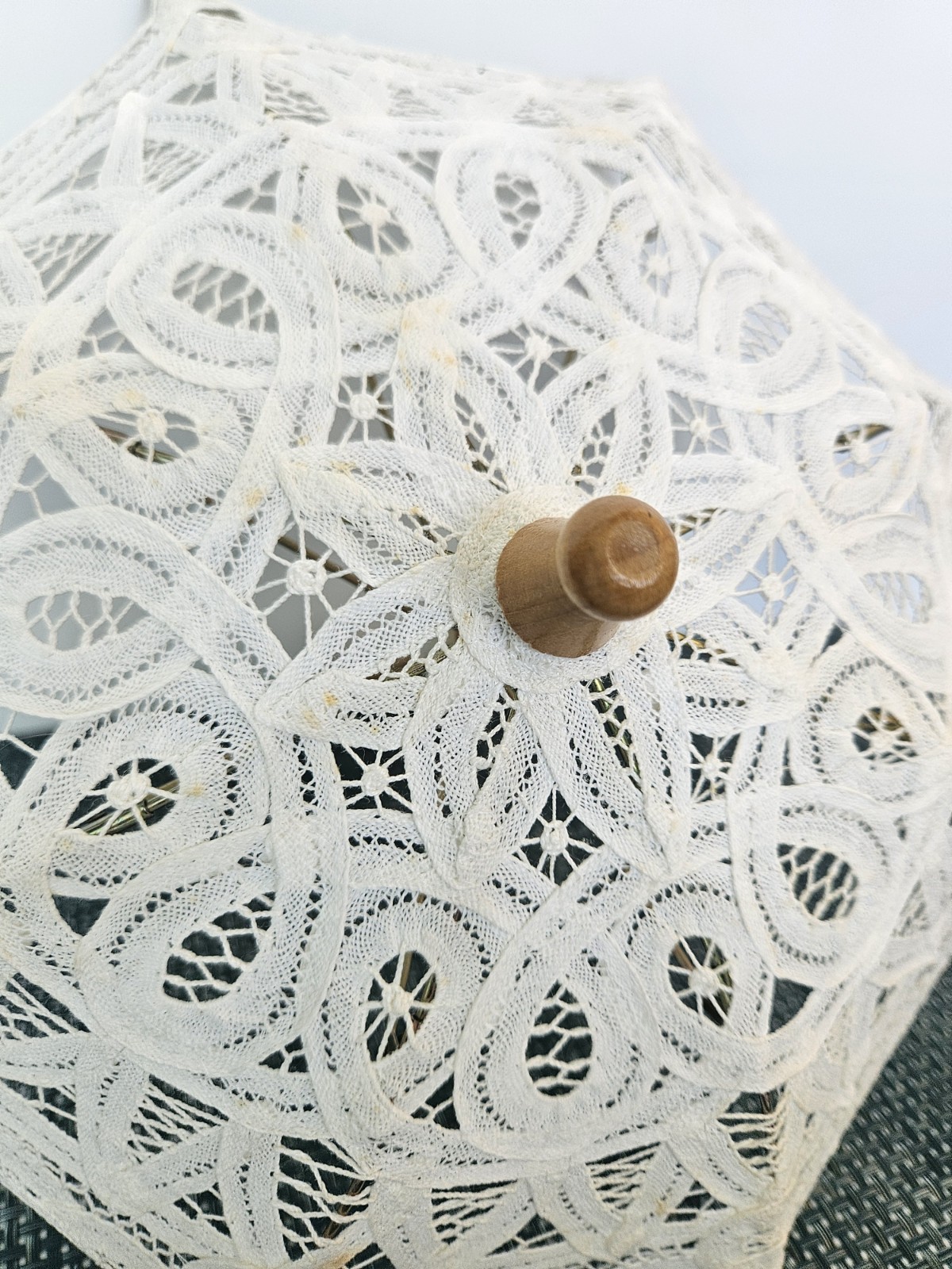 Mini Victorian Style Ivory Lace Parasol Umbrella for Women w/ Wooden Handle