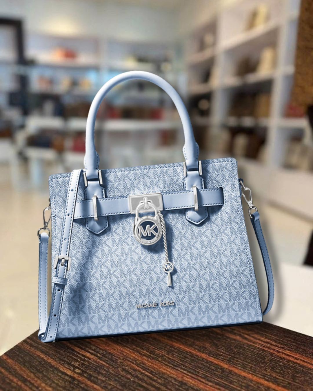 Michael Kors Hamilton Women Small MK Logo Crossbody Satchel Purse Bag Pale Ocean