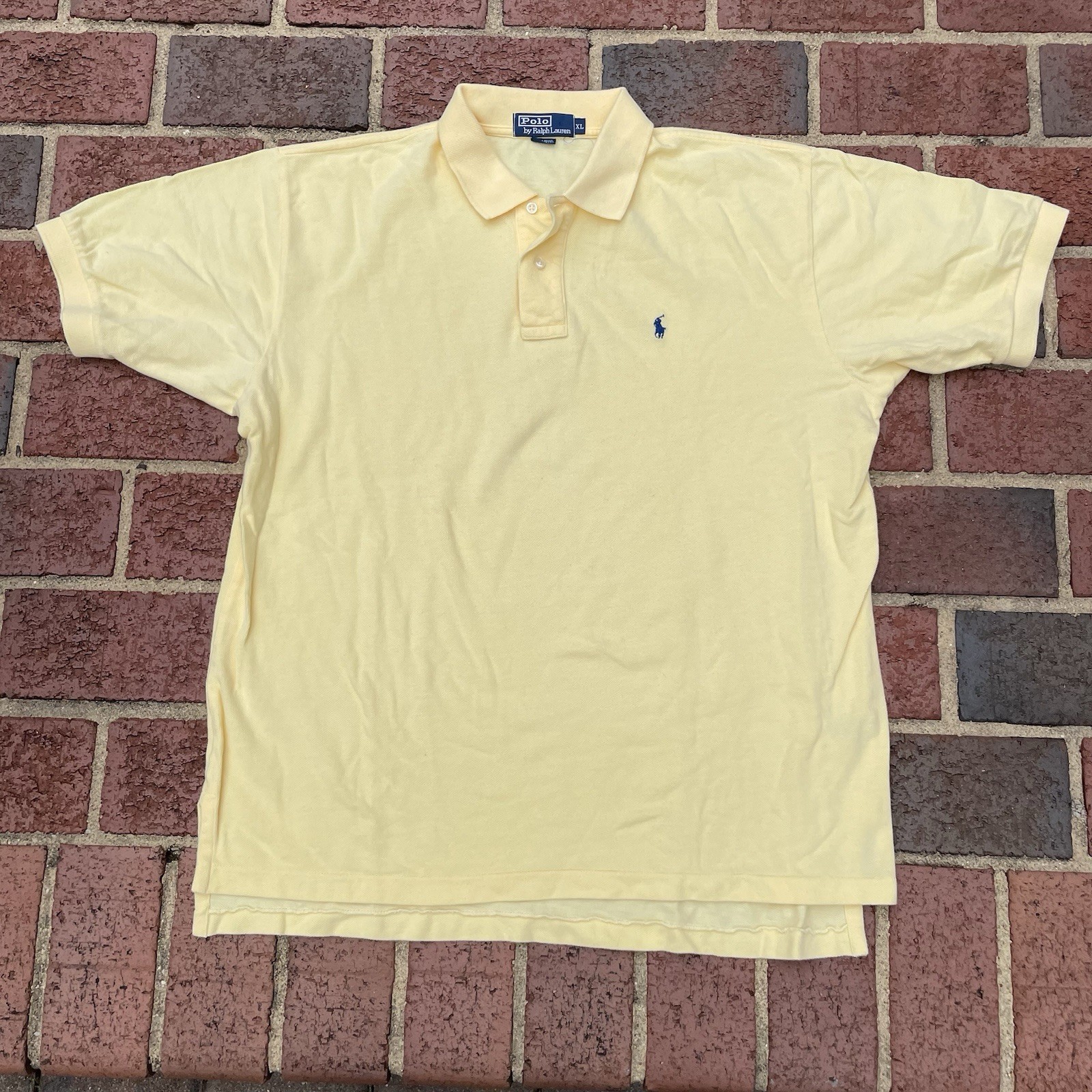 Vintage Polo Ralph Lauren Shirt Men Size XL Yellow Blue Pony Short Sleeve Preppy
