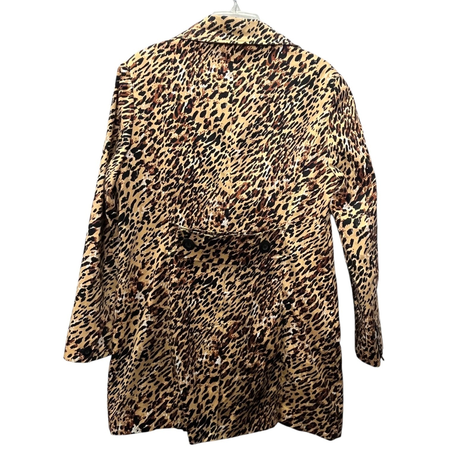 Worthington Stretch Leopard Print Trench Coat Jacket Cheetah Large Mobwife Chic
