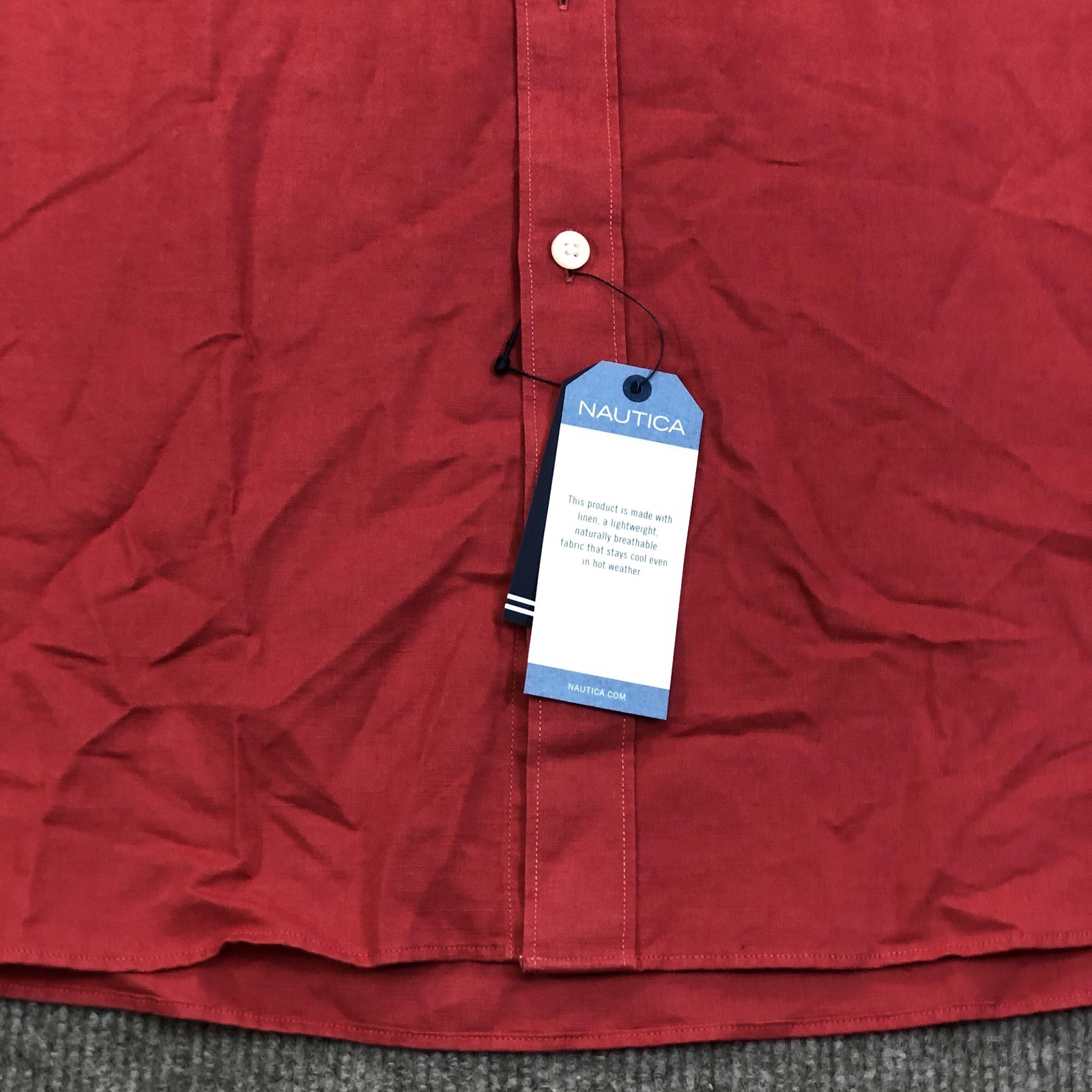Nautica Shirt Mens Medium Red Solid Linen Long Sleeve Button Up Casual