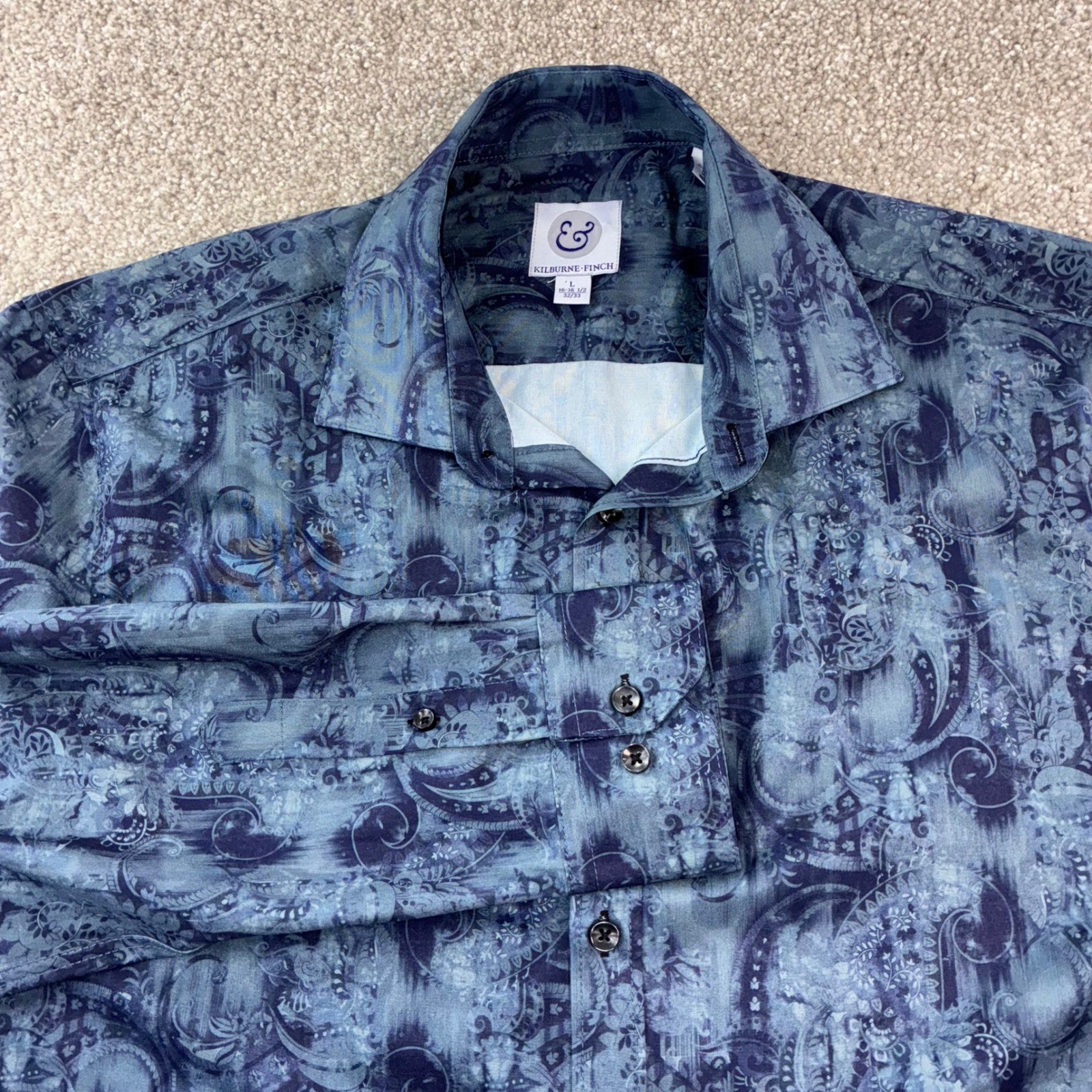 Kilburne Finch Mens Blue Paisley Print Button Down Dress Shirt Size 16-16.5