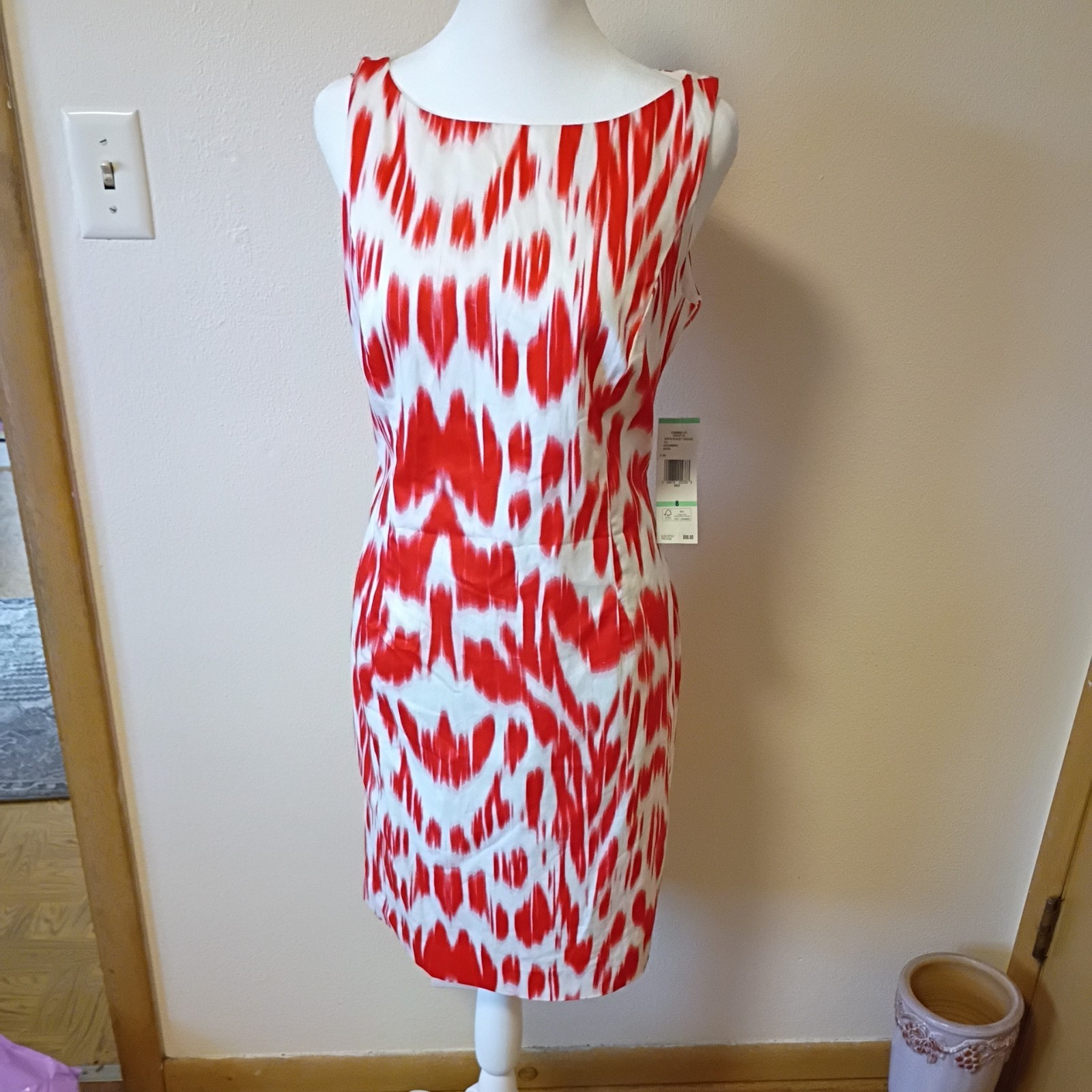 Jones New York Red/Wht Sleeveless Midi Career Dress Womens Size 8 New with tags