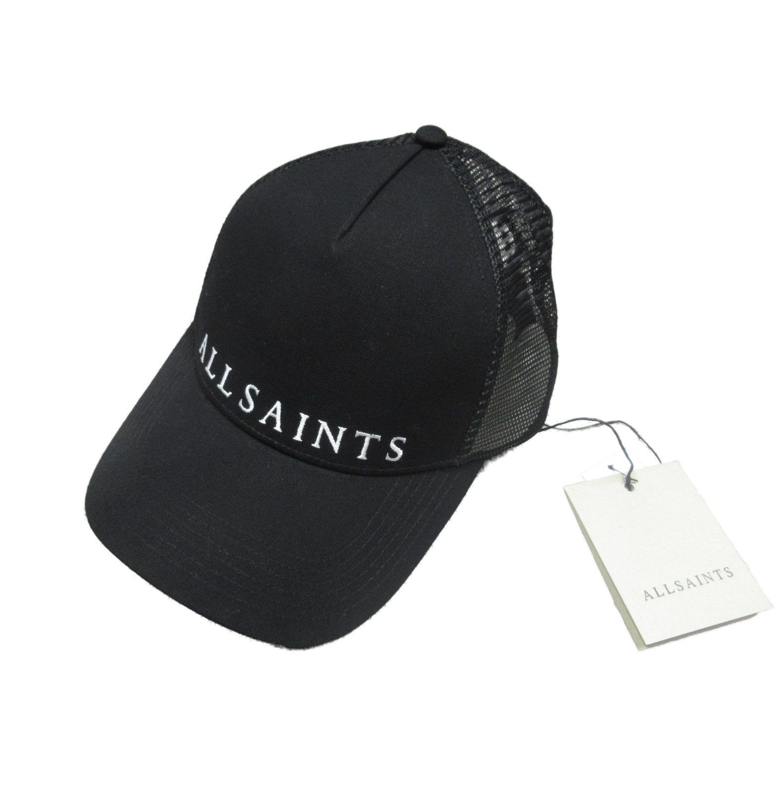 AllSaints Men’s Black State Logo Graphic Mesh Trucker Cap